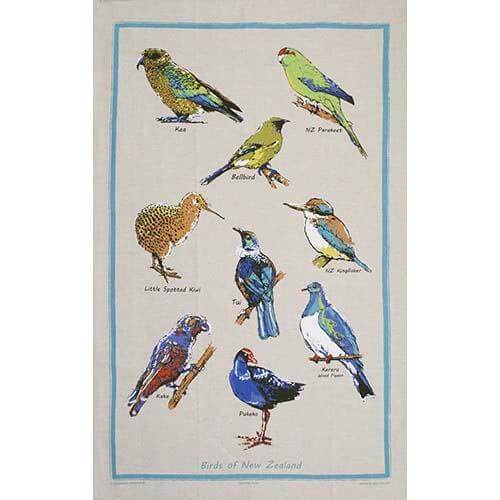 Birds of NZ Natural Flax Tea Towel - The Red Dog Gift Shop NZ