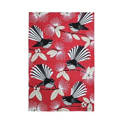 Flirting Fantails Tea Towel Red - The Red Dog Gift Shop