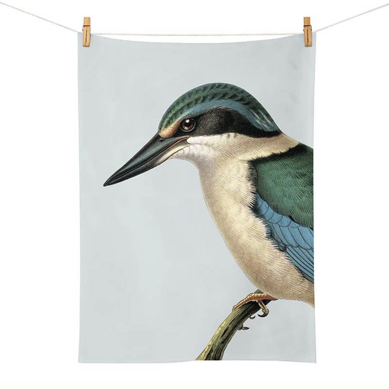 Hushed Blue Kingfisher Tea Towel - The Red Dog Gift Shop NZ