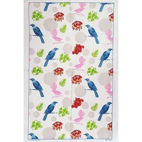 Kiwiana Tea Towel - Pretty Birds - The Red Dog Gift Shop NZ